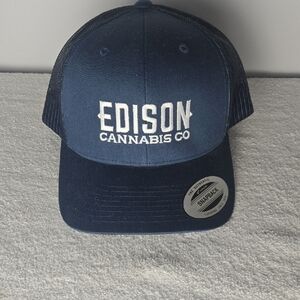 Edison. Yupoong Snapback Trucker Hat | Navy Blue & Mesh